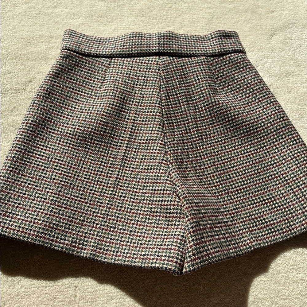 Sandro High Waist Houndstooth Shorts Brown Red Green 36 - Picture 5 of 8